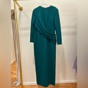 Long-Sleeve Teal Draped Maxi Dress